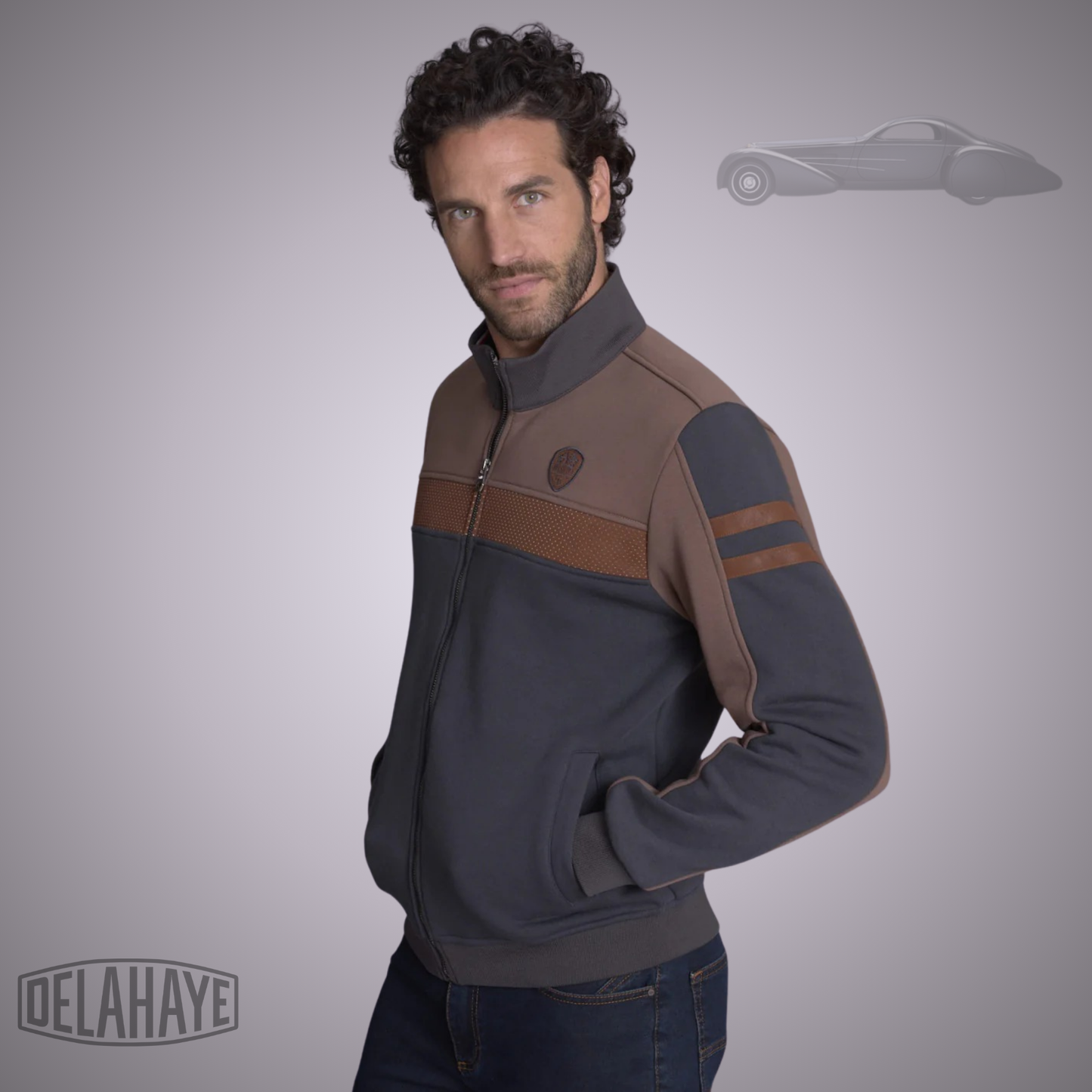 Delahaye Sweat Zippé "Gréolières"- Marine/Marron