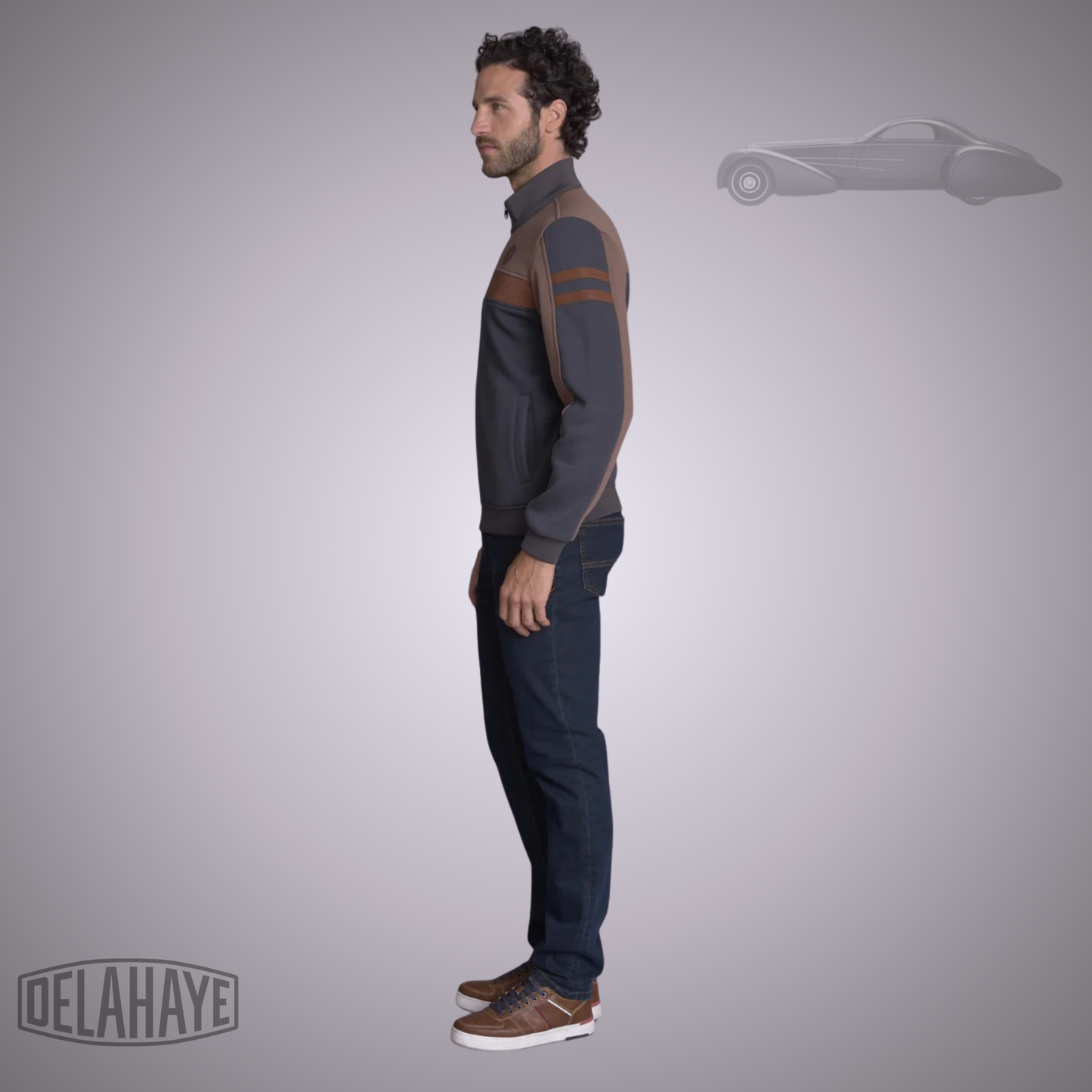 Delahaye Sweat Zippé "Gréolières"- Marine/Marron