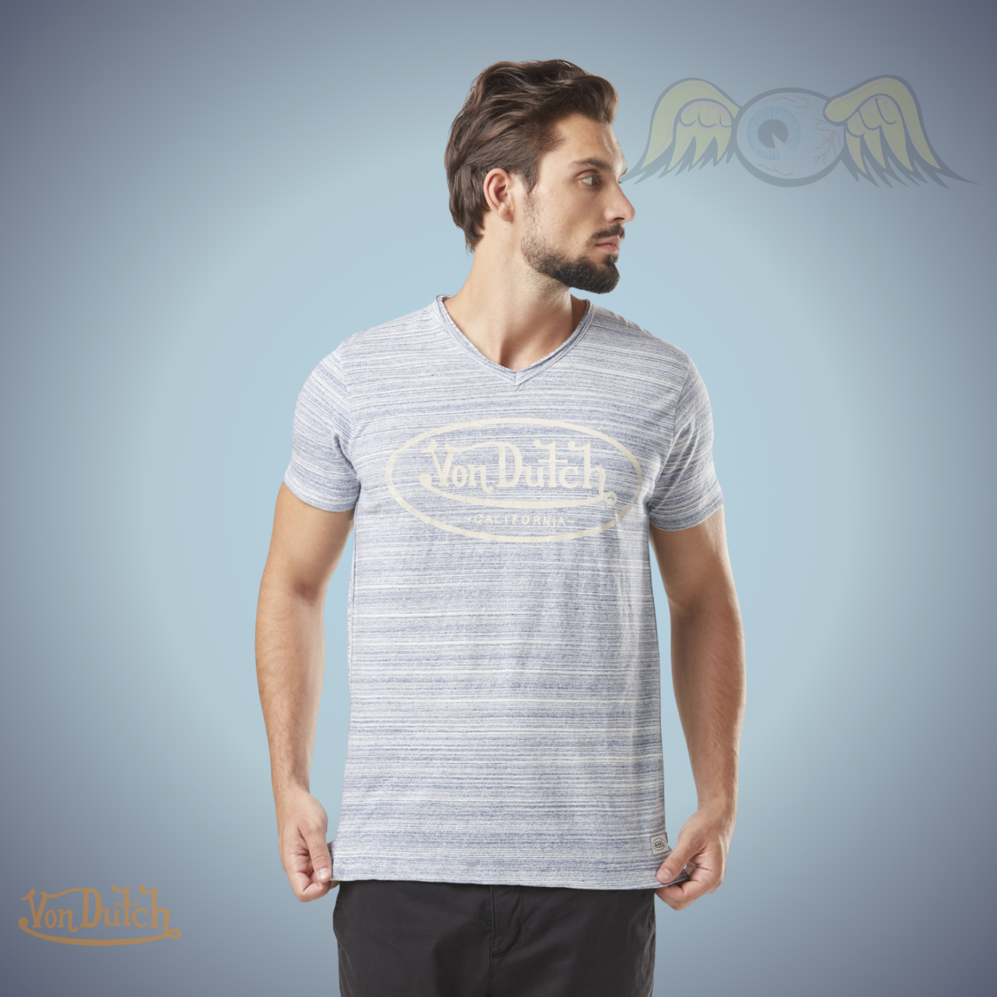 VD Tee Shirt "Ron" - Bleu clair/Beige Jusqu'au 3XL
