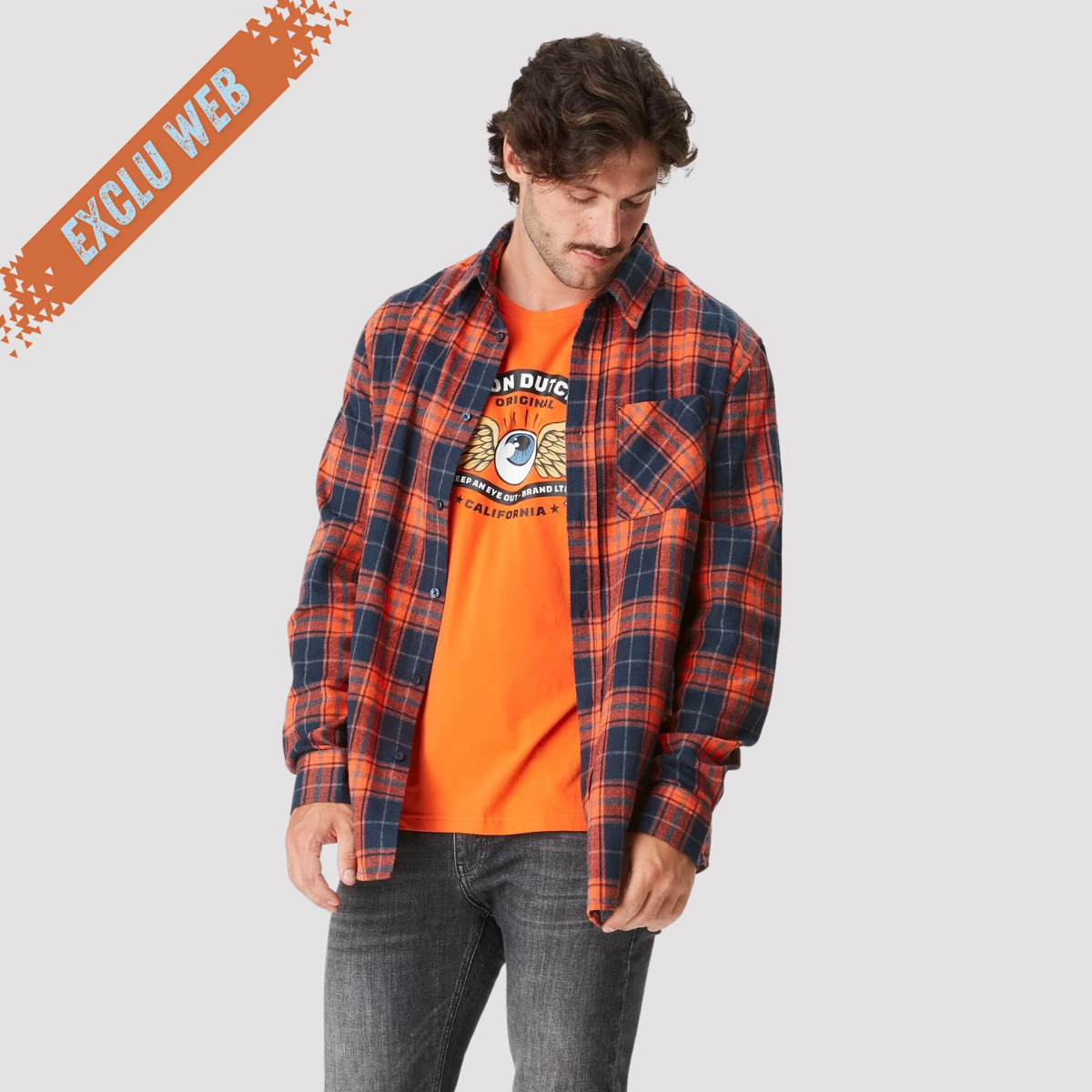 VD Chemise Flanelle TYLER - Marine/Orange - 1 en stock