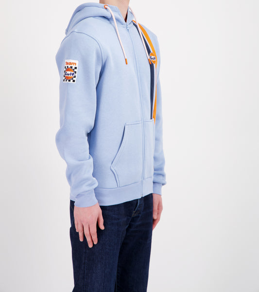Gulf Hoodie Full Zip TIMELESS HISTORY - Light Blue - Pau Motors Shop